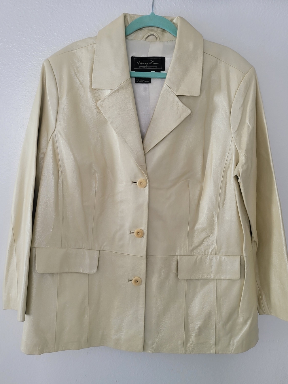 Terry Lewis Classic  Luxuries Beige Tan Gold Leather Blazer Jacket Coat Size P2X